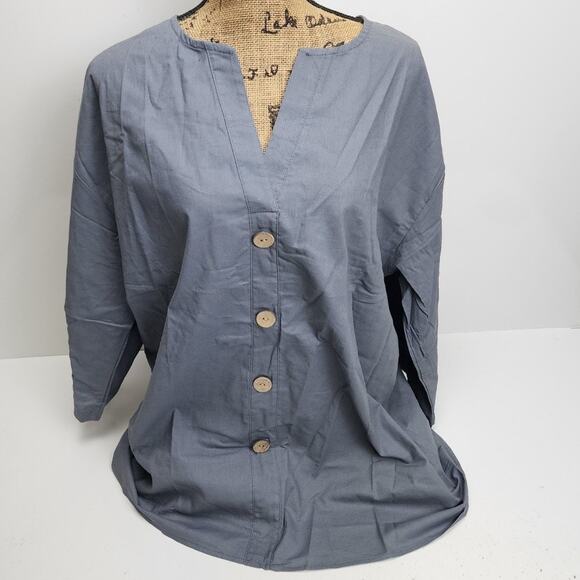 Women's Gray Linen 3/4 Sleeve Button Style Lounge Wear Tunic Top Size 2XL - Picture 1 of 3